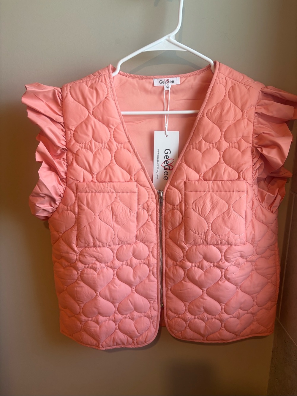 GeeGee Quilted Heart Vest in Peach